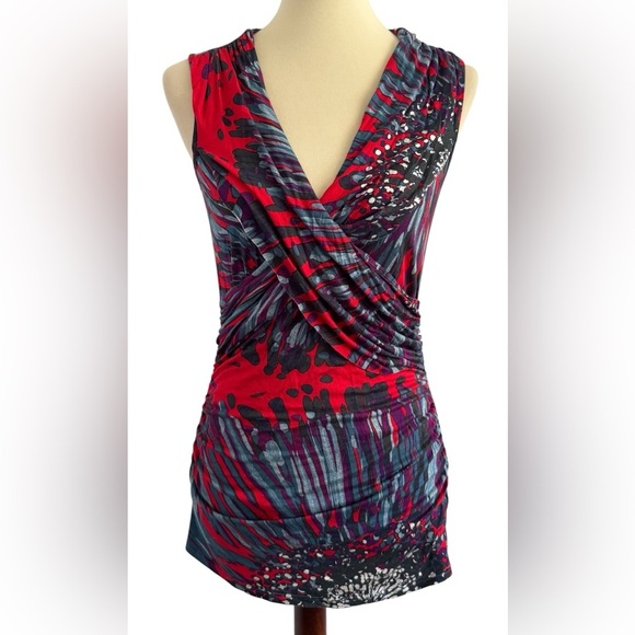 Weston Wear Red Blue Splash Color Sleeveless V Neck Y2K 2000's Blouse Size Small - Picture 1 of 12